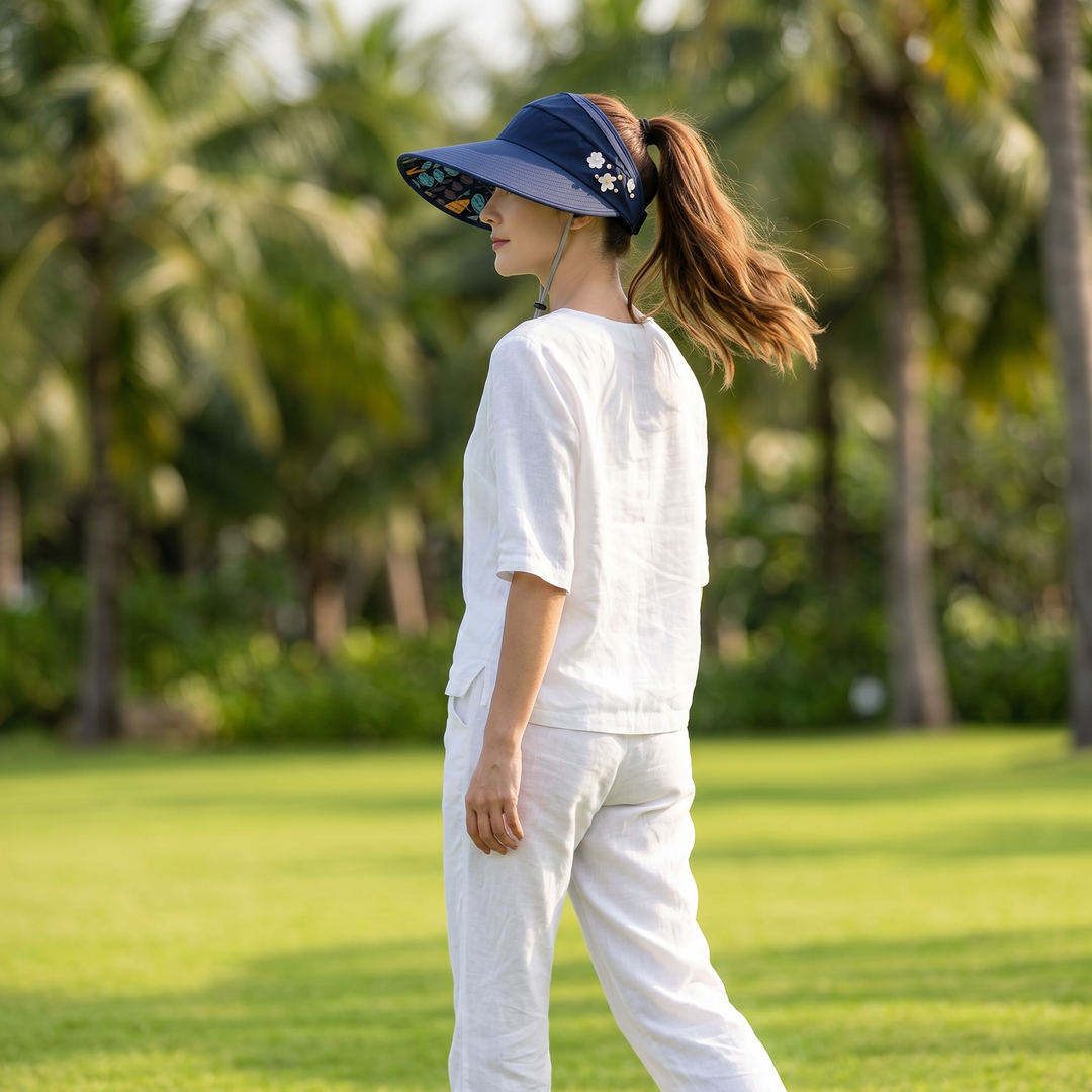 Solwen™ – Wide Brim Sun Visor with Ponytail Opening