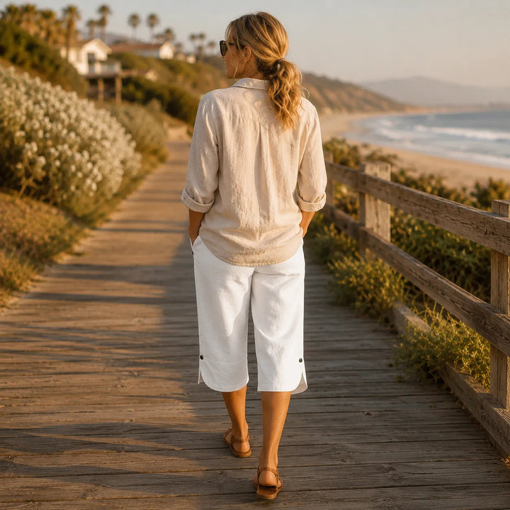 Brisana – Lightweight Linen-Look Capri Pants for Women  Soft Elastic Waist