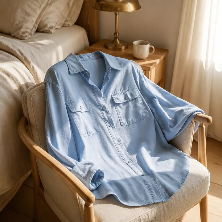 Lunavia – Loose Lapel Button-Down Shirt with Flap Pockets, Wrinkle-Free Long Sleeve Top for Women