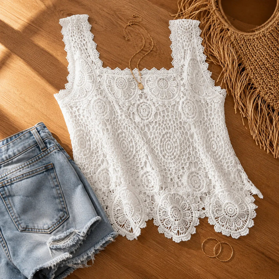 Florelle – Crochet Lace Like Square Neck Tank Top for Summer