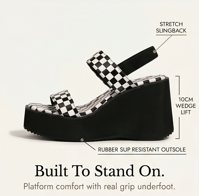 Livia™ Checkered Platform Wedge Sandals