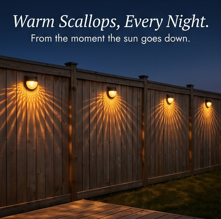 Lumora™ – Decorative Solar Fence Lights with Warm Scallop Glow (6 pack)