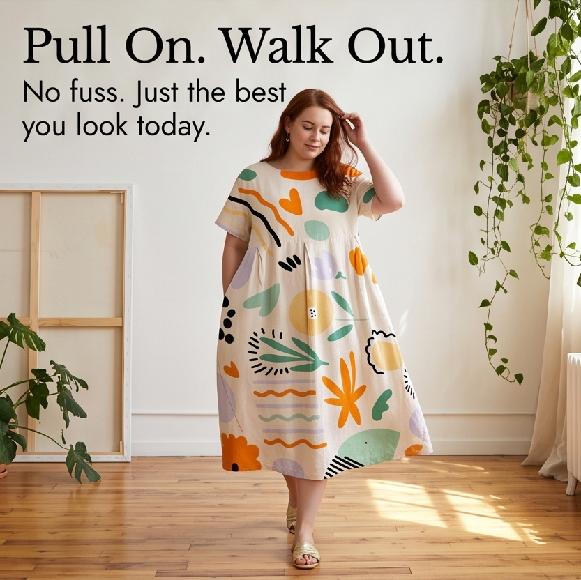 Luna™ – Artsy Print Midi Dress for Curves