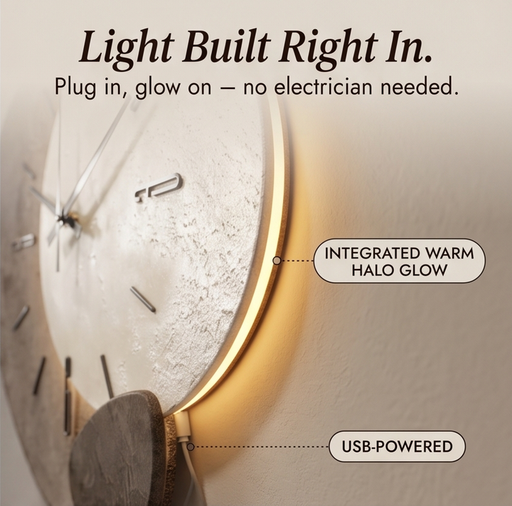 Lunara™ – Moon-Lit Wall Clock with Warm Backlight
