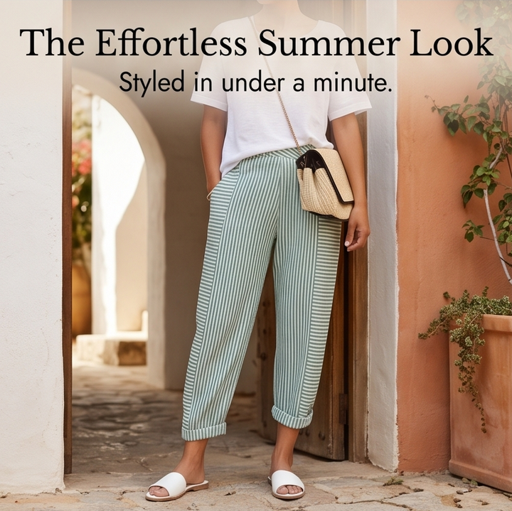 Lunavia™ – Striped Linen Pants with Elastic Waist