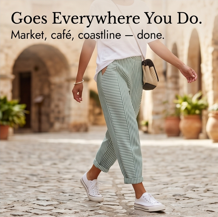 Lunavia™ – Striped Linen Pants with Elastic Waist