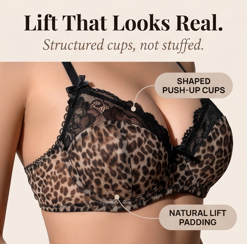 Luxette™ Leopard Lace Push Up Bra and Panties Set