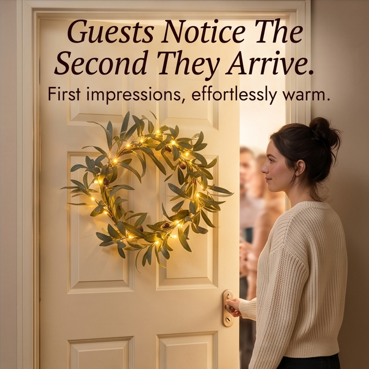 Olivelle™ – Warm-Glow Olive Wreath for Doors and Walls