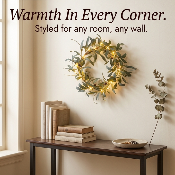 Olivelle™ – Warm-Glow Olive Wreath for Doors and Walls