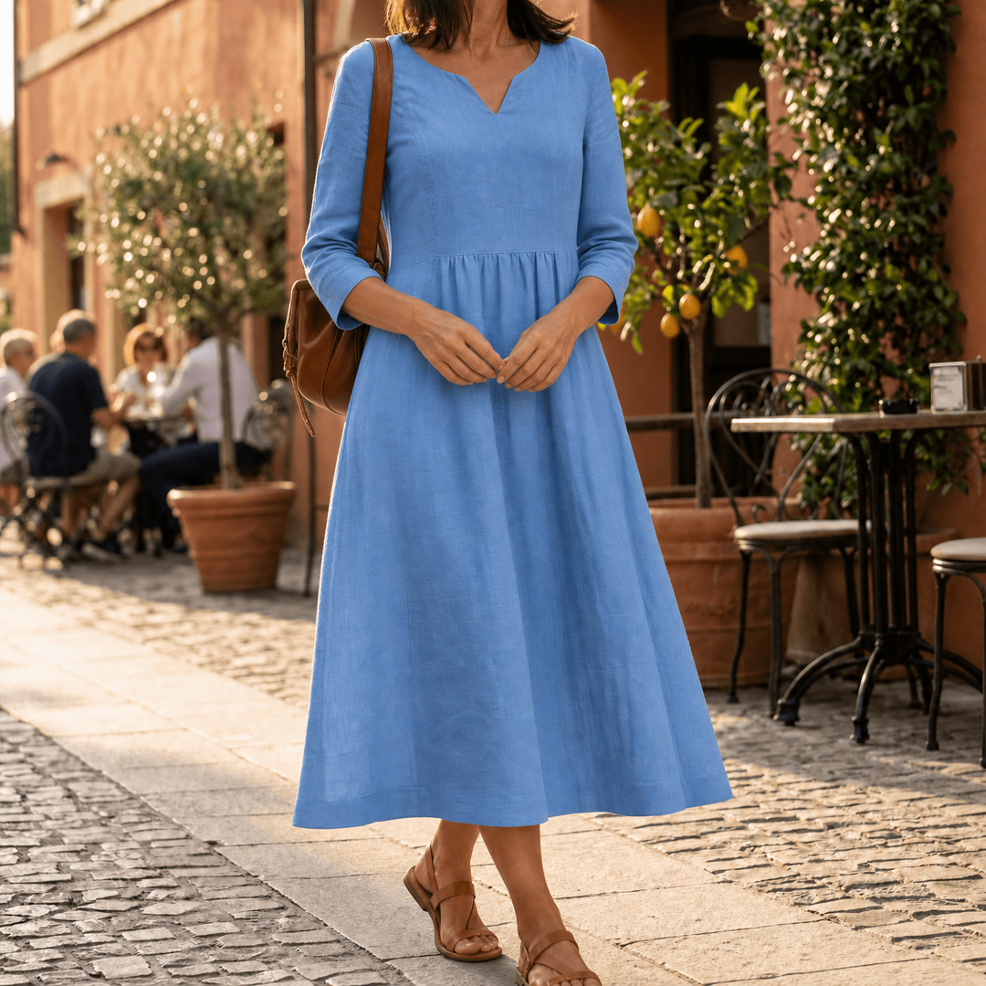 Solenne™ – Relaxed V-Neck Midi Dress