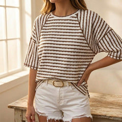 Elara™ – Textured Stripe Relaxed Tee