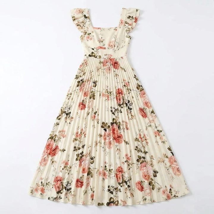 Florelle - Women's Square-Neck Floral Pleated Maxi Dress