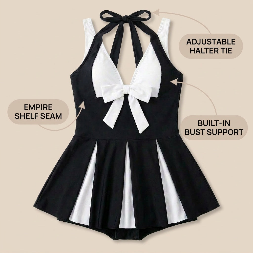 Soliera™ – Plus-Size Halter Swimdress with Boy Shorts