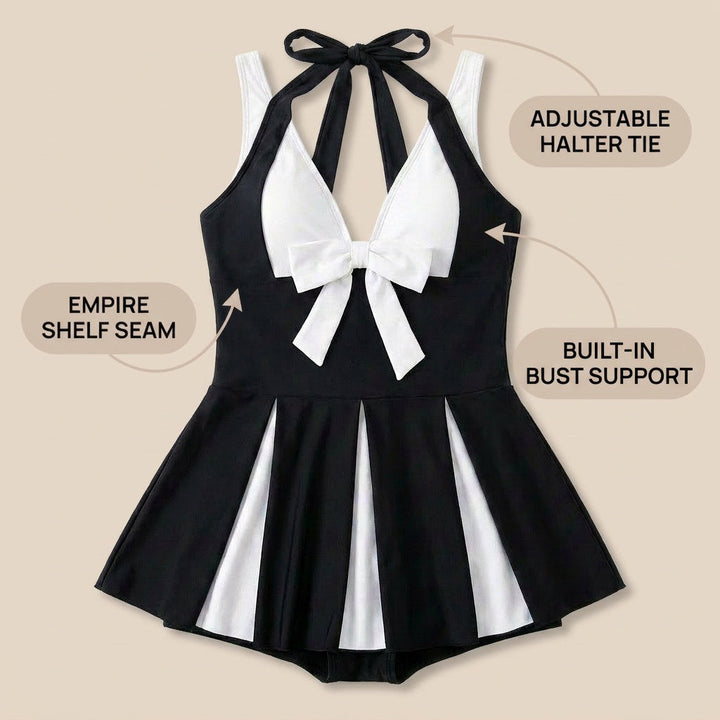Soliera™ – Plus-Size Halter Swimdress with Boy Shorts