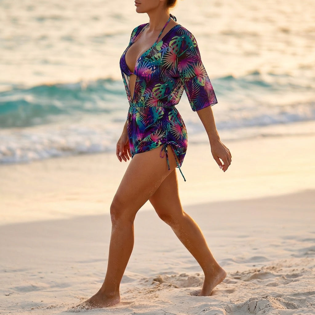 Lunavera™ – Tropical 3-Piece Swim Set with Kimono Cover