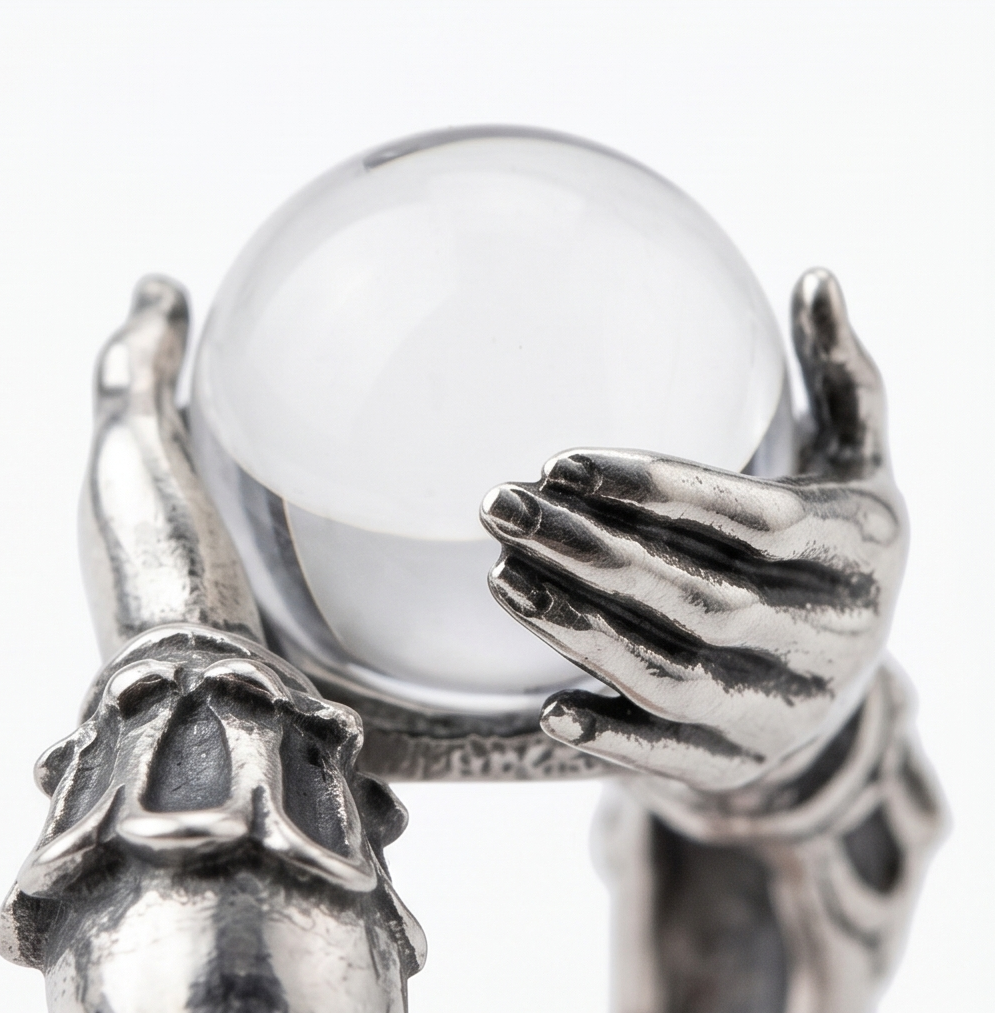 Orbivra™ — Gothic Crystal Ball Statement Ring