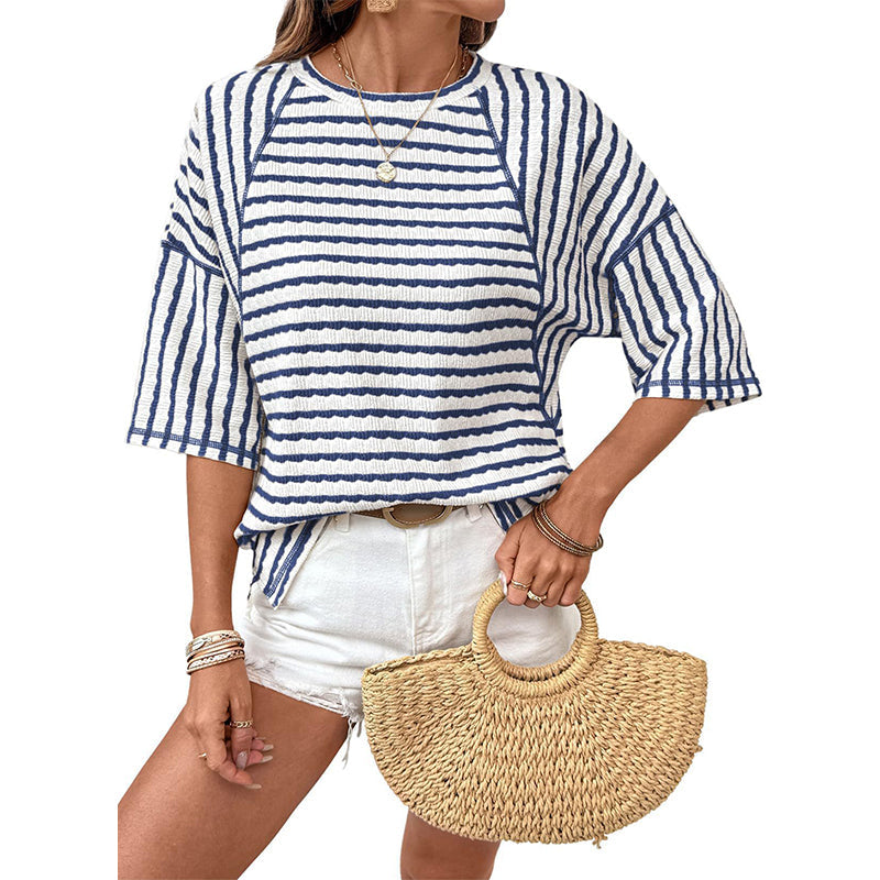 Elara™ – Textured Stripe Relaxed Tee