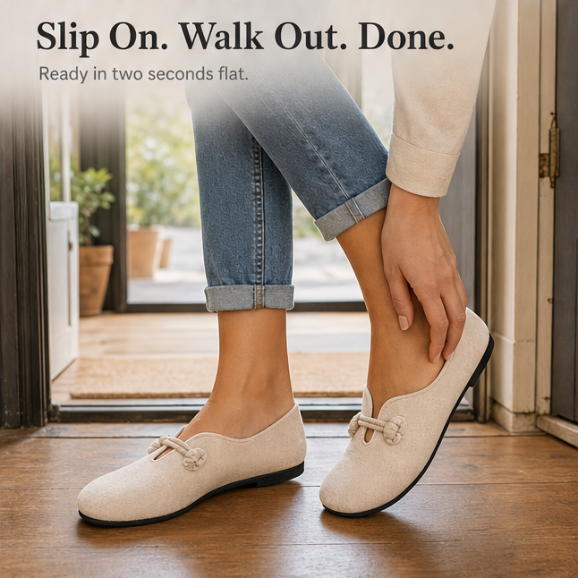 Sollea™ – Soft Suede Slip-On Flats with Rope Bow