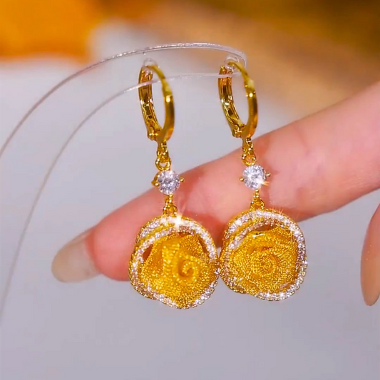 Roselune™ – Gold Rose Drop Earrings (50% Off)