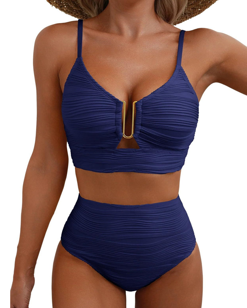 Solaia™ – Sculpted Textured High Waist Bikini Set