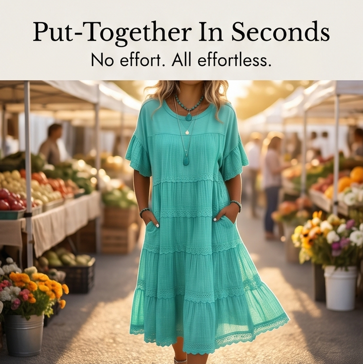 Sundara™ Tiered Lace Midi Dress with Hidden Pockets