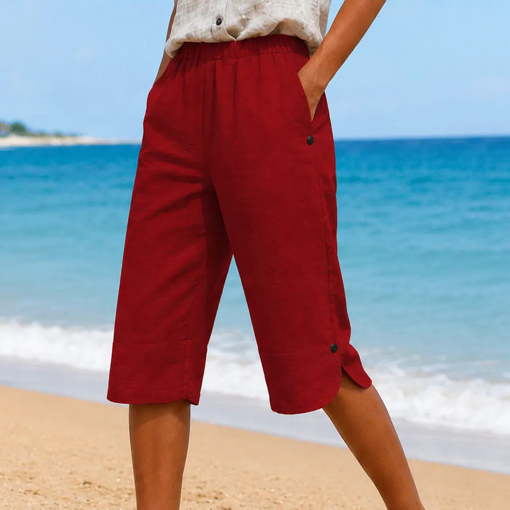 Brisana – Lightweight Linen-Look Capri Pants for Women  Soft Elastic Waist
