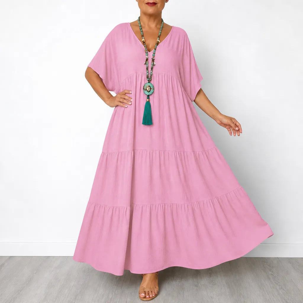 Vellira – Plus Size V-Neck Tiered Midi Dress