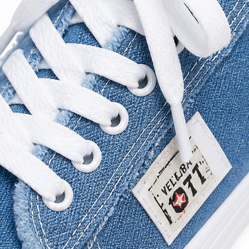 Vellora™ – Frayed Denim Slip-On Sneakers