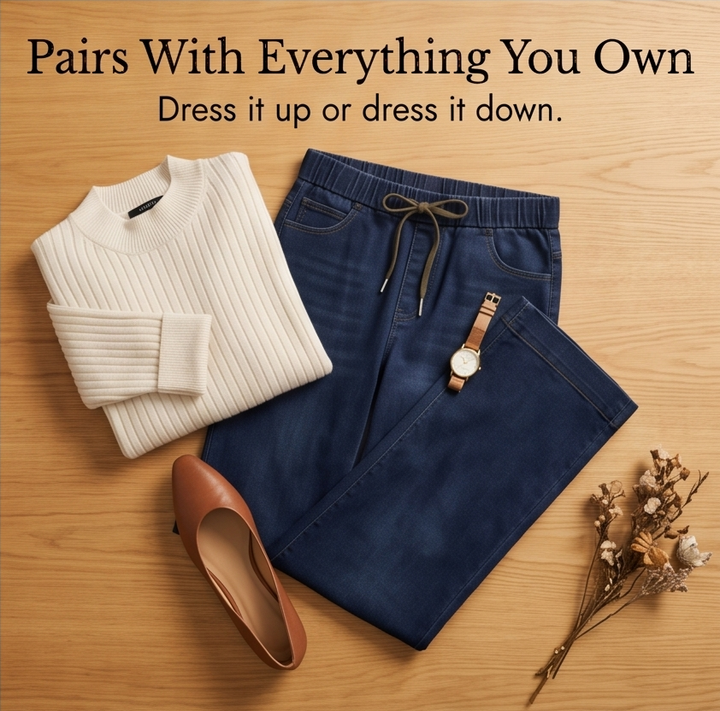 Velora™ – Drawstring Wide-Leg Comfort Jeans