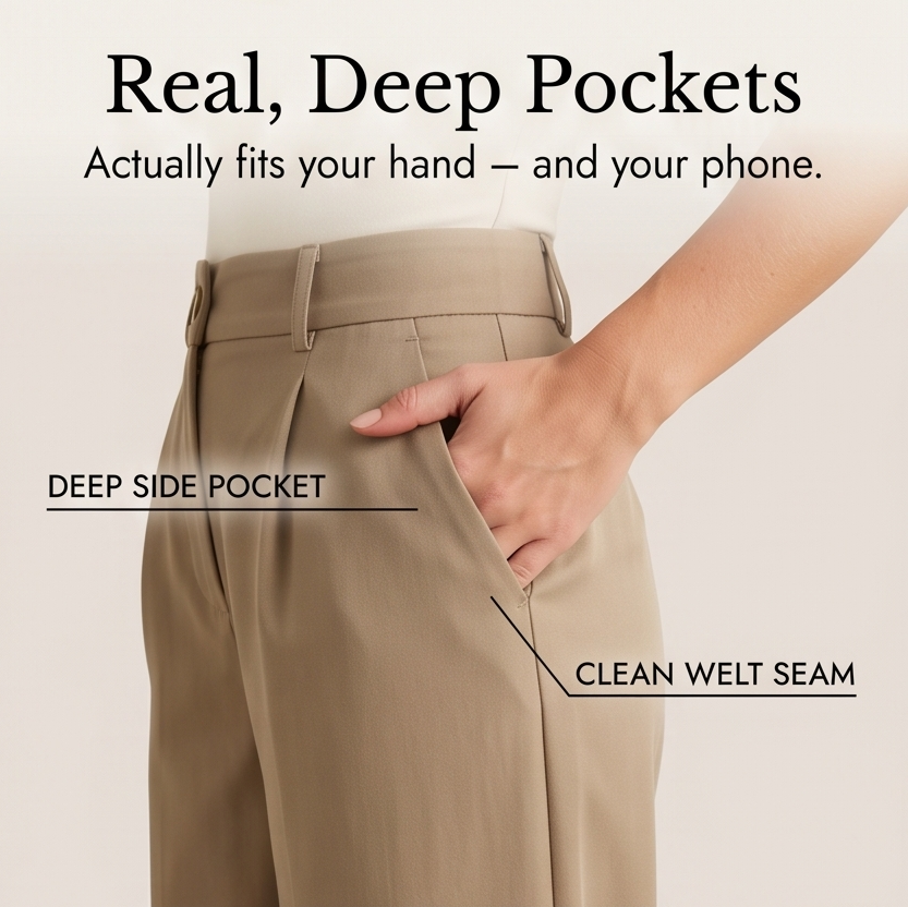 Velora - Women's High-Waist Wide-Leg Trousers with Pockets