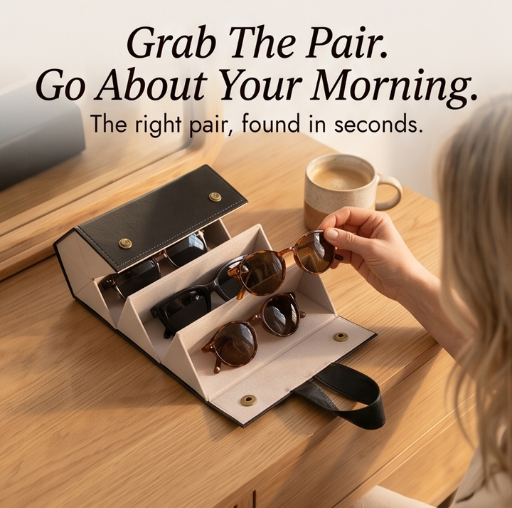 Veluna™ – Foldable Sunglasses Organizer for 6 Pairs