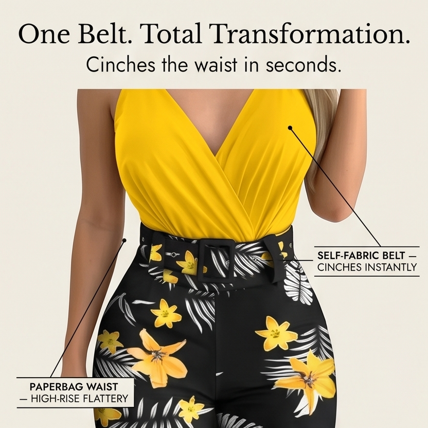 Clarendale™ Wrap V-Neck Summer Set with Floral Shorts