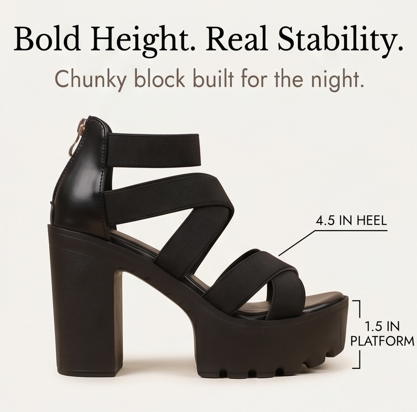 Zarelle™ - Cross-Strap Platform Heel Sandals with Hidden Back Zip